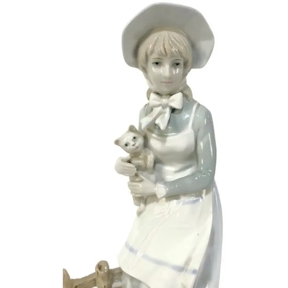 Norleans Porcelain Figurine Woman With Cat In The Style of Lladro 8.5